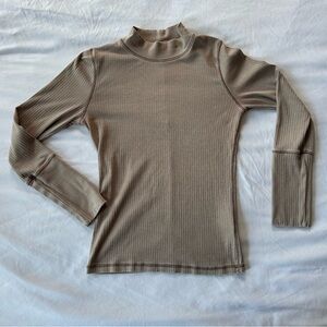 Free People Taupe Ribbed Long Sleeve Top